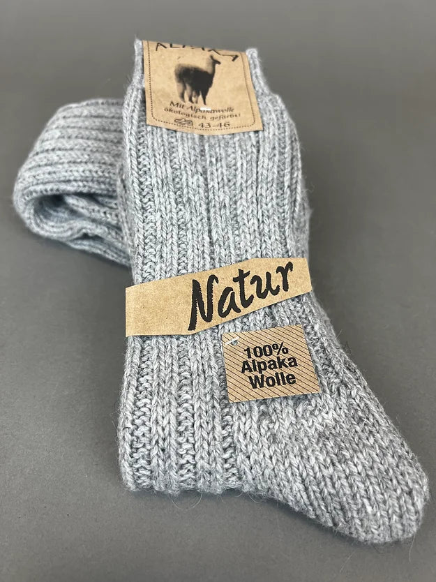 Alpaka Socken (Hellgrau) - 100% Alpakawolle Winter/Herbst