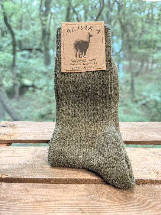 Oliv grüne Alpaka Socken aus 92 Prozent Alpakawolle