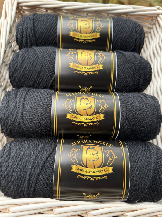 Alpaka Strickgarn 100% Schwarz 100g