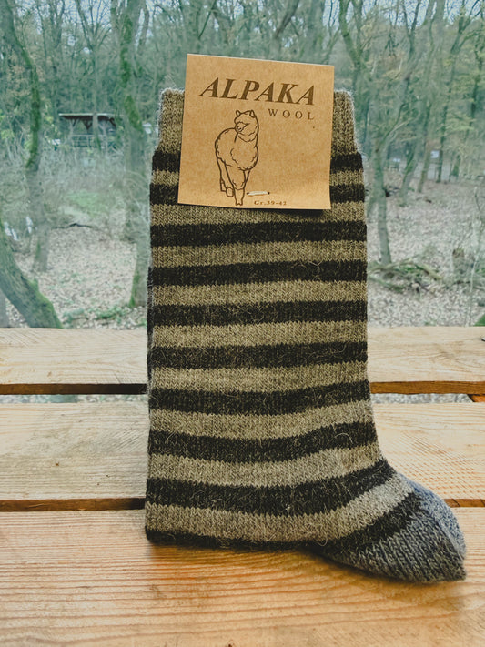 Alpaka Ringel-Socken TriColor aus 92 Prozent Alpakawolle in Anthrazit/Grau